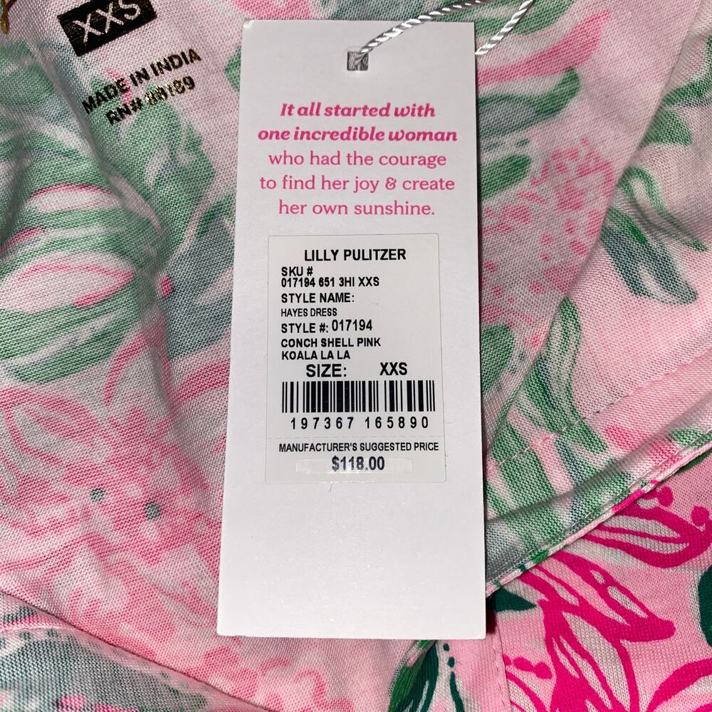 NWT Lilly Pulitzer Pink Conch Shell Hayes 3/4 Sleeve Mini Dress Women's Size XXS - Picture 7 of 10